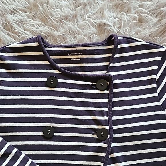 Lands end womens navy blue and white stripped thick cotton‎ flowy sweater - Picture 2 of 6